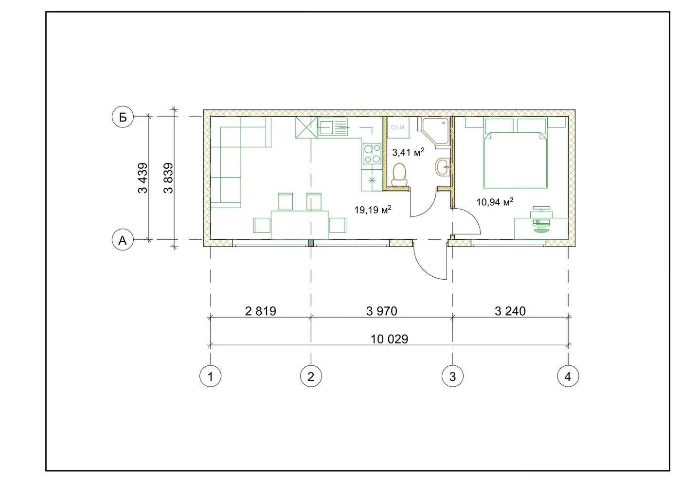 План SIP-будинку 34,48 м²
