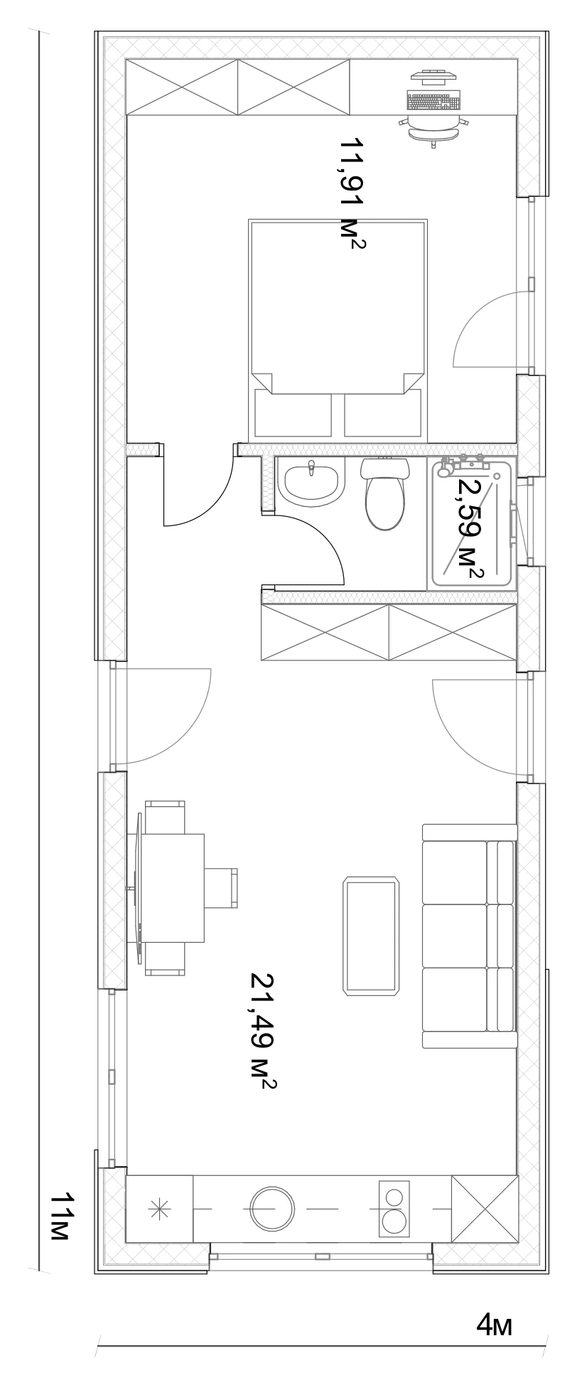 План модульного будинку 36 м²