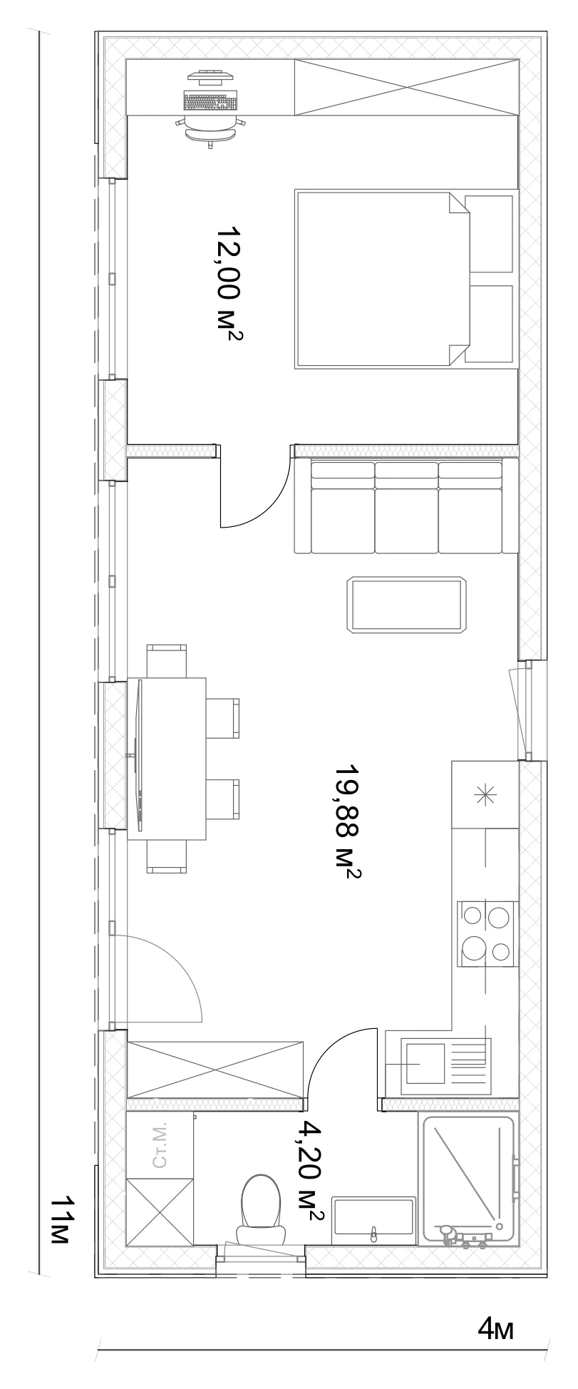 План модульного будинку 36,08 м²