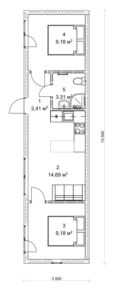 План модульного будинку 38,77 м²