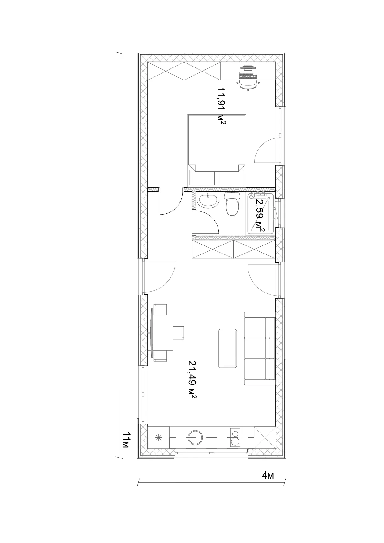 План SIP-будинку 44 м²