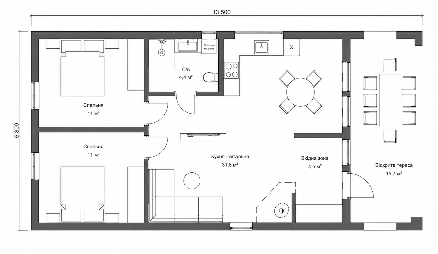 План модульного будинку 62,7 м²