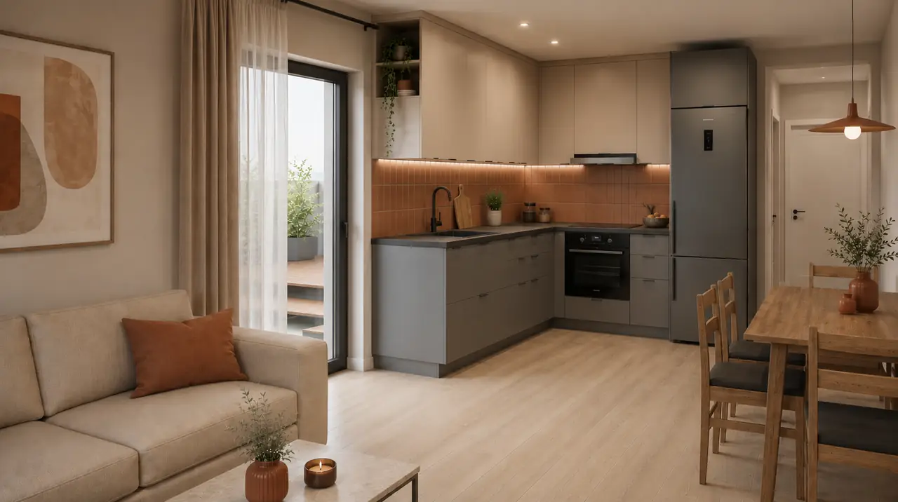 Інтер’єр модульного будинку 71,94 м²: вітальня