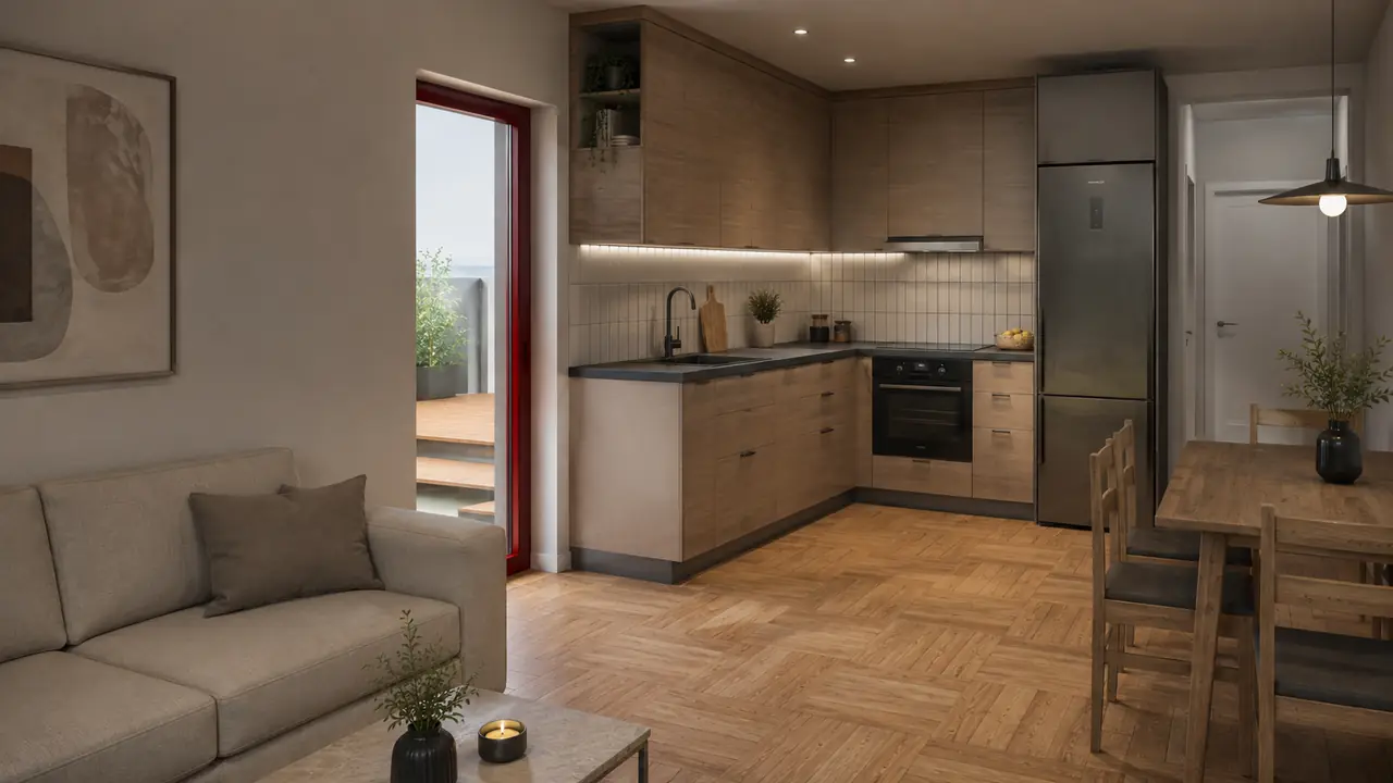 Інтер’єр модульного будинку 71,94 м²: вітальня